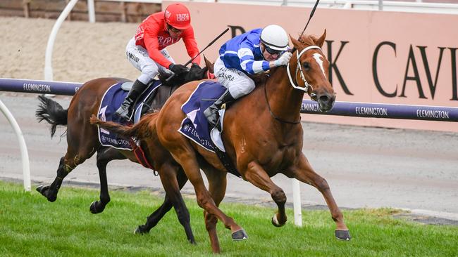 Gytrash wins the Group 1 Black Caviar Lightning Stakes (1000m) at Flemington in 2020. Picture: Natasha Morello / Racing Photos