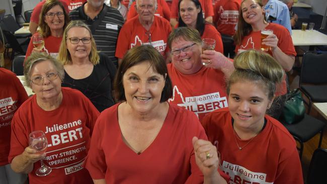 Mackay MP Julieanne Gilbert was surrounded by her friends, family and fellow Labor volunteers as she announced her victory on election day, Saturday October 31. Picture: Zizi Averill