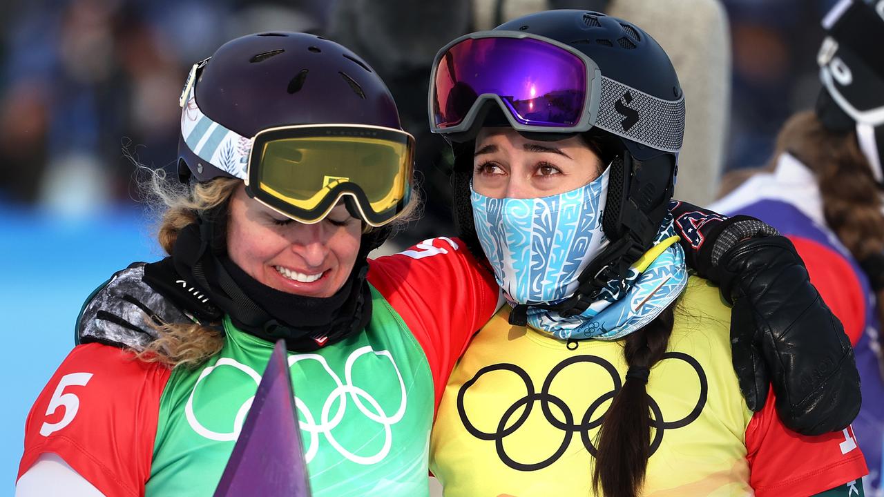 Belle Brockhoff with gold medallist Lindsey Jacobellis. Picture: Ezra Shaw/Getty