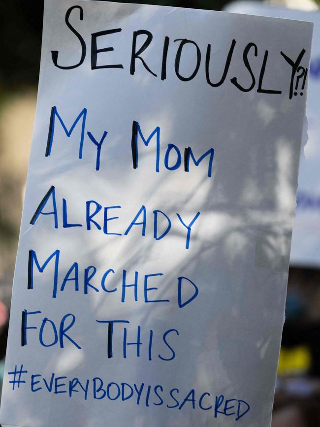 An abortion rights activist in Portland holds up a sign after the US Supreme Court struck down Roe v. Wade. Picture: AFP