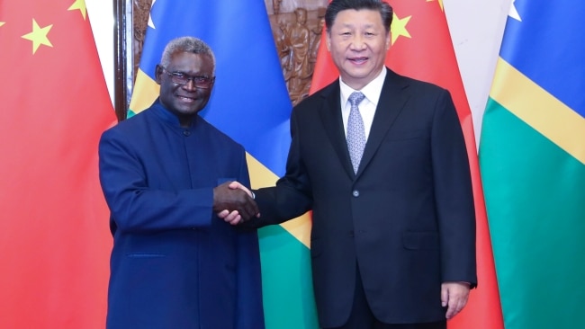 Mr Kenilorea Jr accused China of providing a fund to Prime Minister Manasseh Sogavare which he used to pay off MPs for not pursuing a no confidence motion. Picture: Yao Dawei/Xinhua via Getty