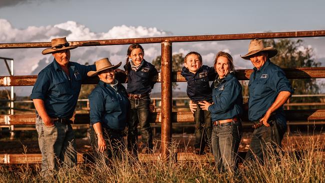 Adam, Chloe, Melinee and Rob Leather, with grandchildren Jaxon aged 7 and Ava aged 9.
