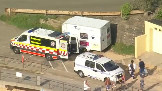 A man in his 60s has died at South Curl Curl beach on Tuesday morning after being pulled unconscious from the surf. Picture: 7News