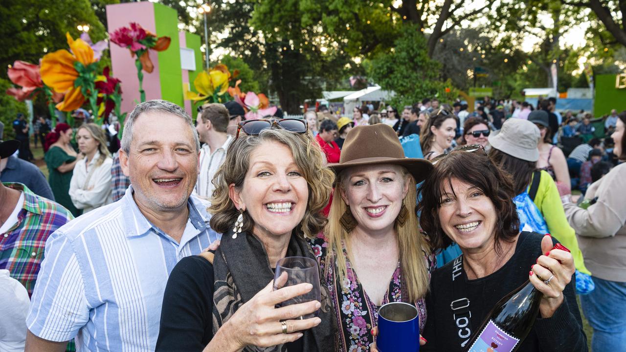 At Toowoomba Carnival of Flowers Festival of Food and Wine are (from left) Jonathan Burke, Mary Samios, Natalie Otto and Helen Tunks, Saturday, September 14, 2024. Picture: Kevin Farmer