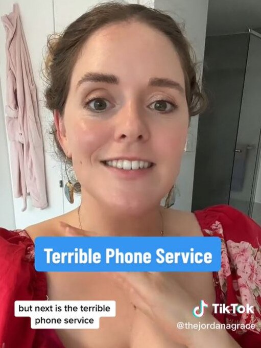 She then ripped into the ‘terrible phone service’. Picture: TikTok/thejordanagrace