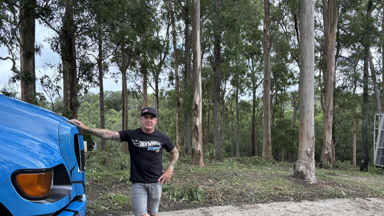 Stunt driver, Matt Mingay and his family are facing more than a week without power at their Hinterland property. Picture: Jacklyn O'Brien.