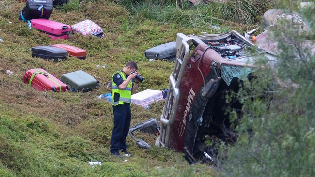 Police examine the scene after the horror collision along the Western Highway in Bacchus Marsh in September 2022. Picture: Brendan Beckett