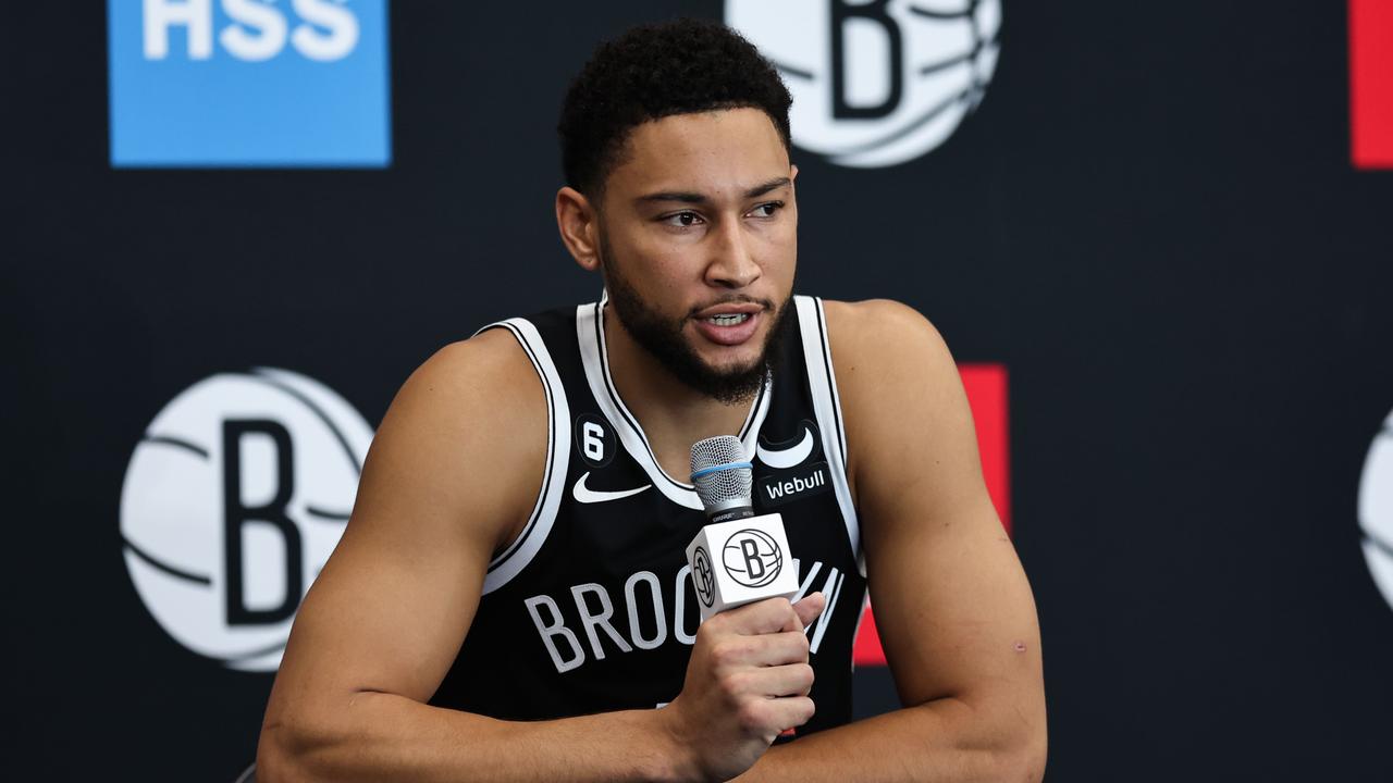 NEW YORK, NEW YORK - SEPTEMBER 26: Ben Simmons #10 of the Brooklyn Nets speaks at the podium during a press conference at Brooklyn Nets Media Day at HSS Training Center on September 26, 2022 in the Brooklyn borough of New York City. NOTE TO USER: User expressly acknowledges and agrees that, by downloading and/or using this photograph, User is consenting to the terms and conditions of the Getty Images License Agreement. Dustin Satloff/Getty Images/AFP