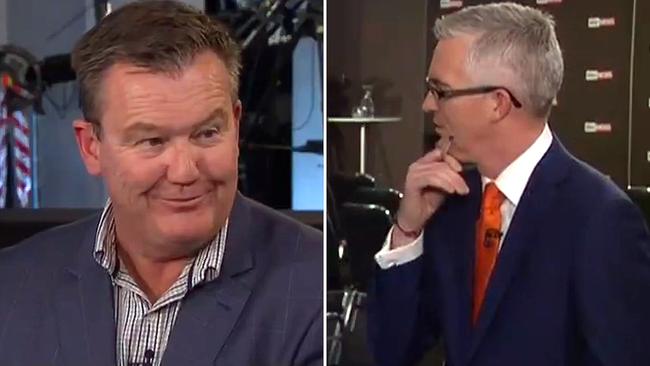 Michael Lamb (left) is interviewed on Sky News Australia by David Speers (right).