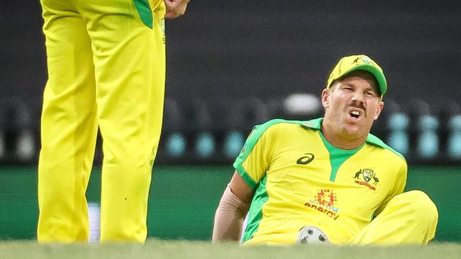 David Warner hasn’t been available since suffering a groin injury last month. Picture: AFP