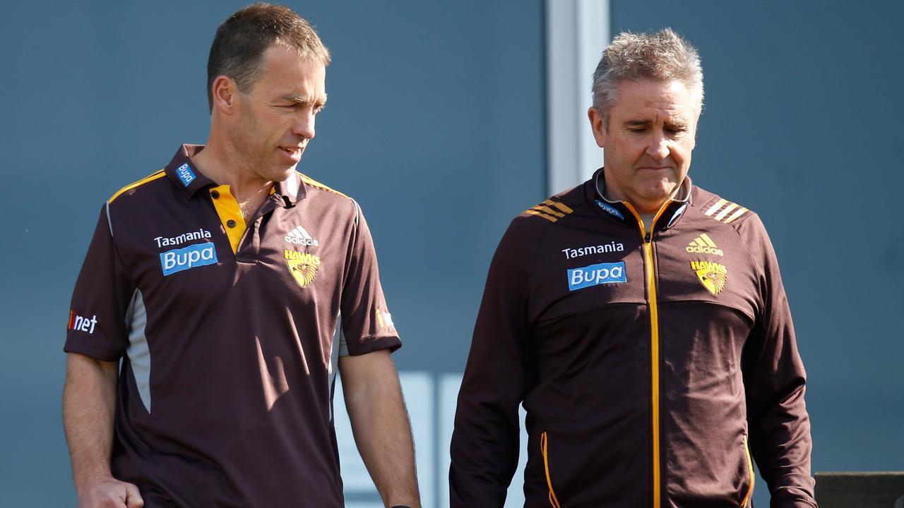 Alastair Clarkson and Chris Fagan while at Hawthorn. Picture: AFL Media