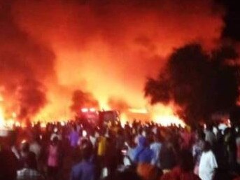 Oil tanker explosion leaves at least 91 people dead. Picture: Twitter/President Julius Maada Bio.