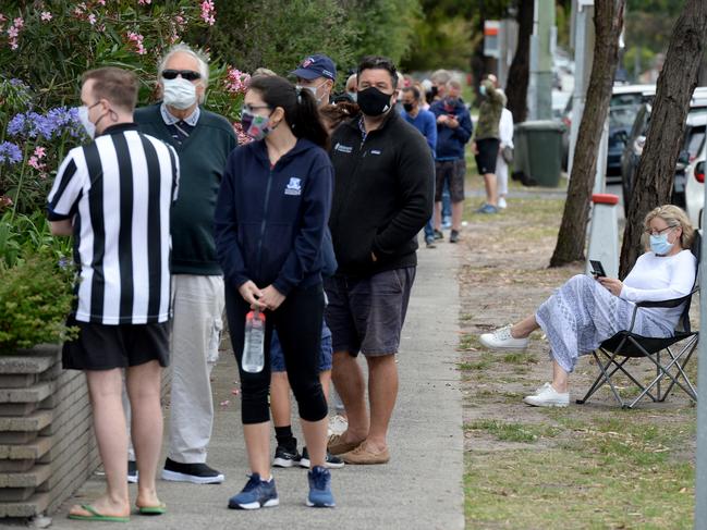 People queue for Covid testing outside Sandringham Hospital. Picture: Andrew Henshaw