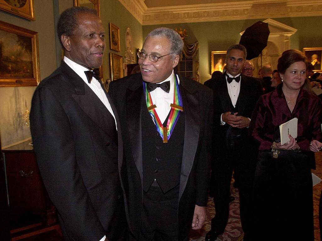 James Earl Jones with fellow acting legend Sidney Poitier at the Kennedy Centre Honours Gala in 2002. Picture: AFP