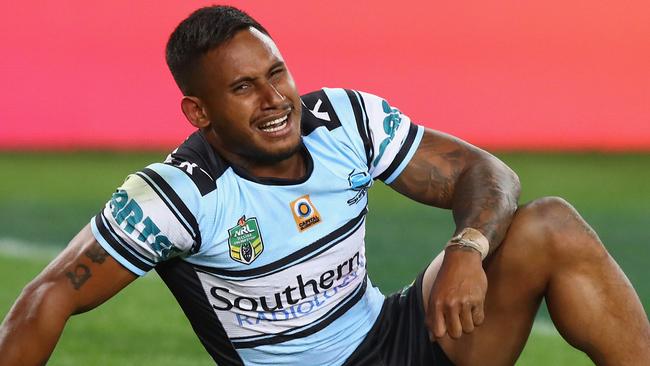 SYDNEY, AUSTRALIA - OCTOBER 02: Ben Barba of the Sharks celebrates victory during the 2016 NRL Grand Final match between the Cronulla Sutherland Sharks and the Melbourne Storm at ANZ Stadium on October 2, 2016 in Sydney, Australia. (Photo by Ryan Pierse/Getty Images)