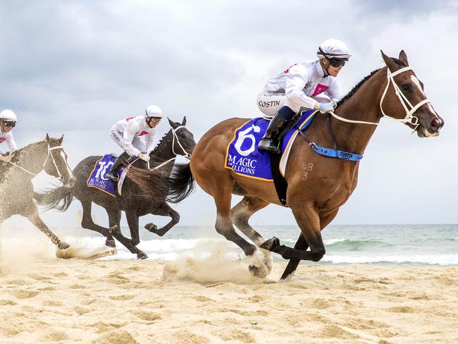 Magic Millions Barrier Draw 2020 at Surfers Paradise beach on the Gold Coast.Picture: NIGEL HALLETT