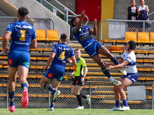 Lorima Rokosuka flies high for the Eels. Picture: Adam Wrightson Photography