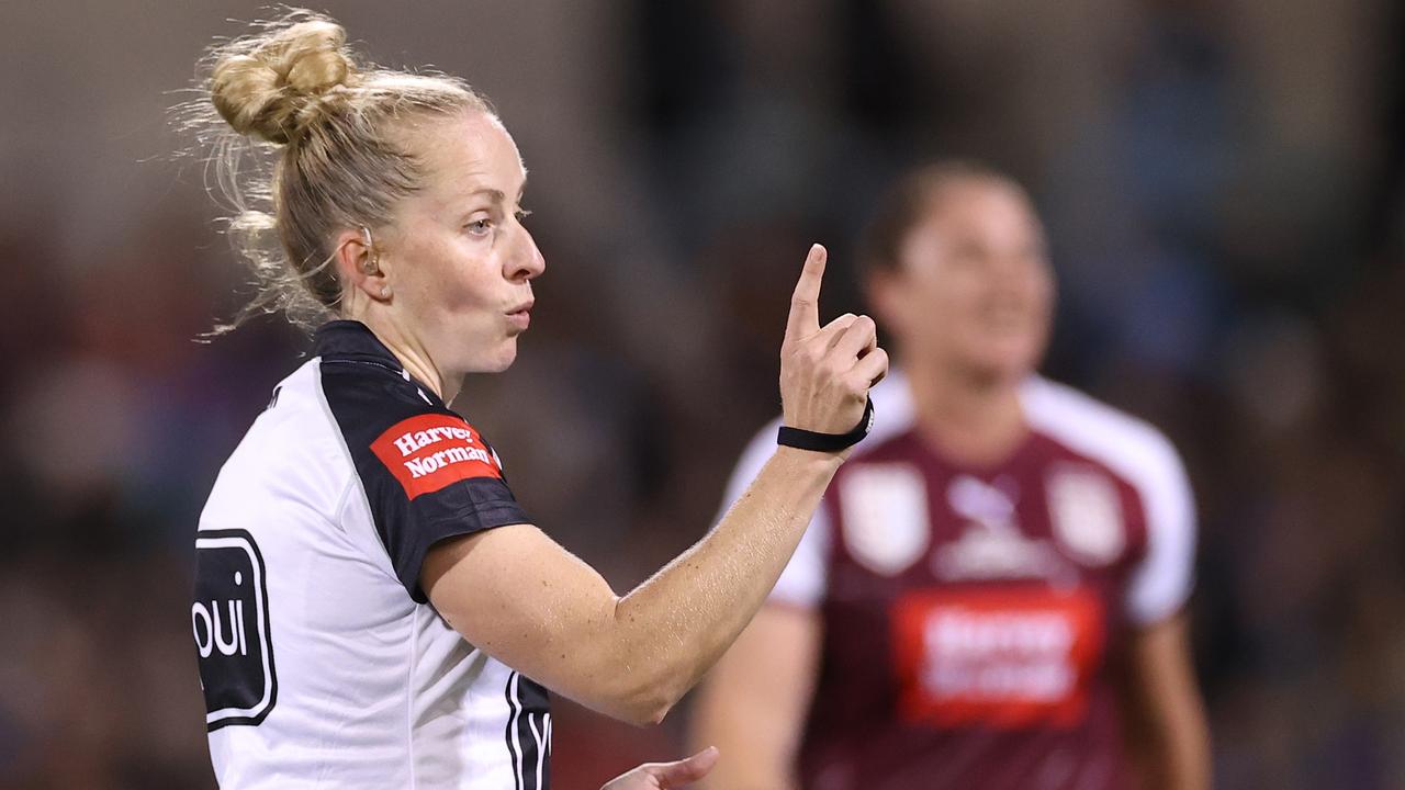 Belinda Sharpe was the referee in an all-female officiating team for the Women’s State of Origin match betwen NSW and Queensland last weekend. Picture: Cameron Spencer/Getty Images