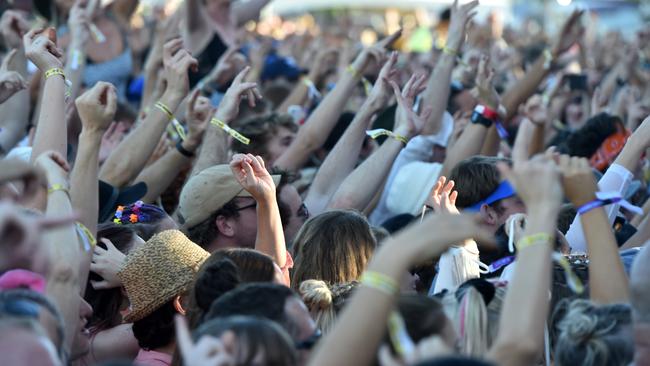 The mosh pit at music festivals is the place to be for young party people in search of a good time, it’s no different at Townsville’s Groovin the Moo. Picture: Evan Morgan