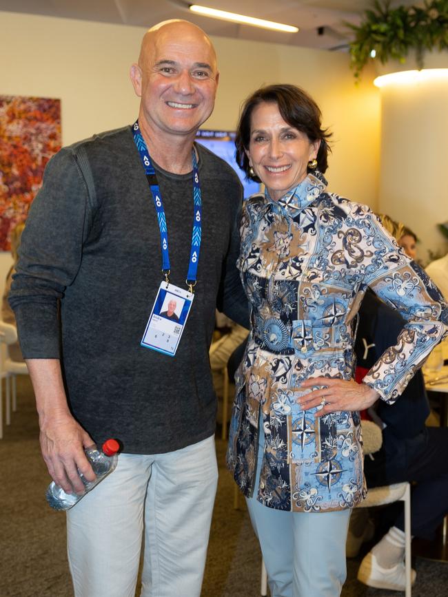 Former tennis great Andre Agassi with Jayne Hrdlicka at the Australian Open in January. Picture: Tennis Australia/Fiona Hamilton