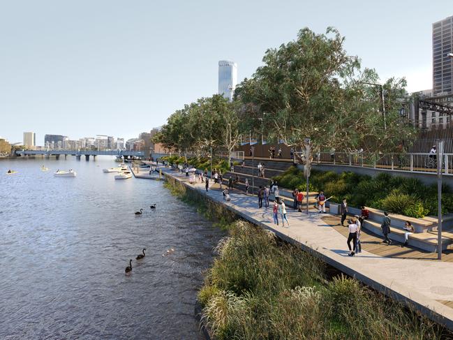 Renders of the transformed Flinders Walk. Picture: City of Melbourne