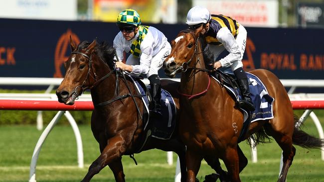 SYDNEY, AUSTRALIA - SEPTEMBER 07: Lady Laguna and Sunshine in Paris race in an Exhibition Race after Race 1 Midway during Sydney Racing at Royal Randwick Racecourse on September 07, 2024 in Sydney, Australia. (Photo by Jeremy Ng/Getty Images)