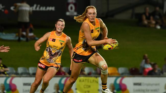 The Hawthorn Hawks’ AFLW team already host an annual game at Cazalys Stadium in Cairns. Pictured is Mackenzie Eardley of the Hawks in action during the round eight AFLW match between Hawthorn Hawks and Richmond Tigers on October 20, 2023. (Photo by Emily Barker/Getty Images)