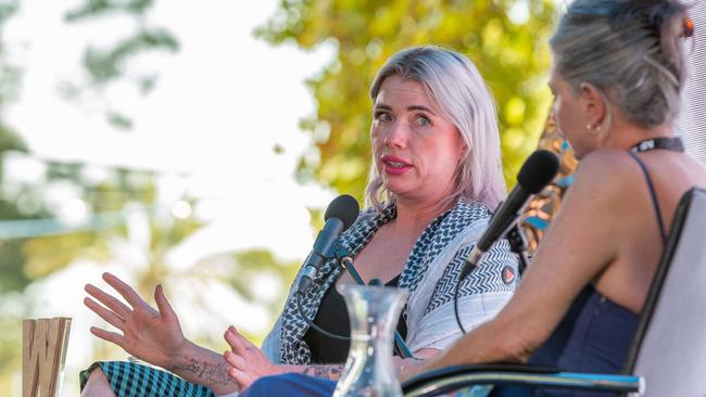 Clementine Ford speaking on stage at Adelaide Writers’ Week on Thursday, March 7, 2024. Picture: Ben Clark