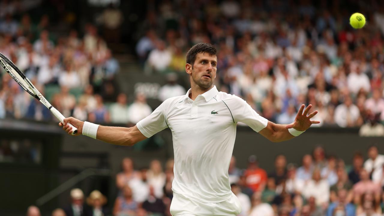 Novak Djokovic plays a forehand against Soonwoo Kwon during Day One of The Championships Wimbledon 2022 in London, England. Photo: Getty Images