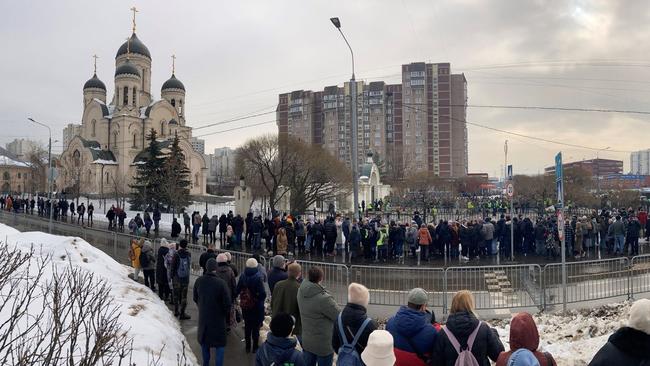 Fences were erected to control the crowds at Navalny’s funeral. Picture: AFP/Getty Images