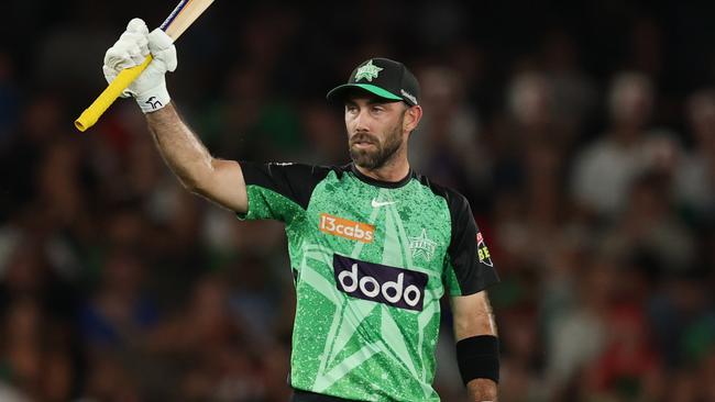 MELBOURNE, AUSTRALIA - JANUARY 12: Glenn Maxwell of the Stars celebrates after scoring a half century during the BBL match between Melbourne Renegades and Melbourne Stars at Marvel Stadium, on January 12, 2025, in Melbourne, Australia. (Photo by Robert Cianflone/Getty Images)