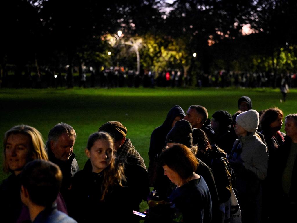 Members of the public queue in George Square Gardens to pay their respects before the coffin of the Queen lying at rest in St Giles' Cathedral in Edinburgh. Picture: AFP