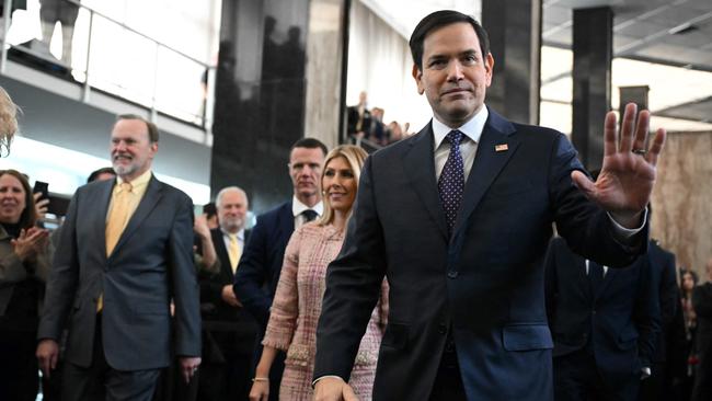 US Secretary of State Marco Rubio and his wife Jeanette arrive to speak to employees at the State Department in Washington. Picture: AFP