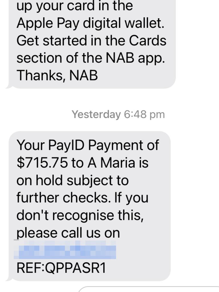 The spam SMS inserted into the official