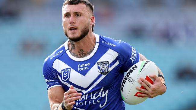 SYDNEY, AUSTRALIA - MAY 04: Bronson Xerri of the Bulldogs runs the ball during the round nine NRL match between Canterbury Bulldogs and Wests Tigers at Accor Stadium, on May 04, 2024, in Sydney, Australia. (Photo by Brendon Thorne/Getty Images)