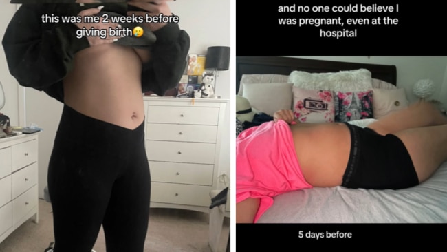 Nikki Salazer didn't get a bump until days before giving birth. Source: TikTok @nikkisalazar_