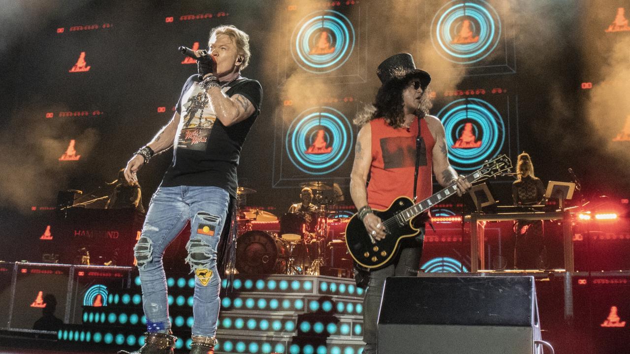 Singer Axl Rose (left) photographed at Brisbane’s Suncorp Stadium with guitarist Slash. Picture: Guilherme Nunes Cunha Neto / Supplied