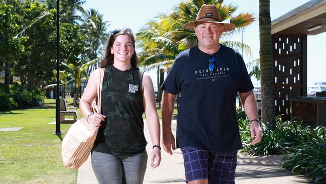 New South Wales tourists Taryn Rowe and Christopher Lamb said they wouldn't mind paying a little extra to stay in Cairns. Picture: Brendan Radke