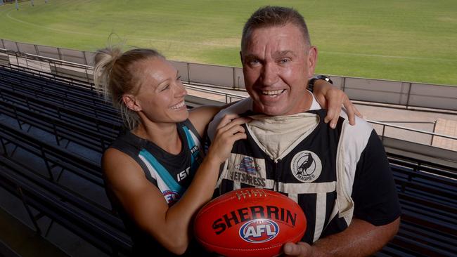 Erin Phillips was keen to follow in her father Greg’s footsteps and play for Port Adelaide, before joining the Crows’ AFLW team. Picture: Keryn Stevens