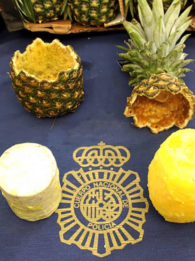 A cocaine-stuffed pineapple shipped from Costa Rica to Europe in 2018. Picture: AFP/Spanish National Police
