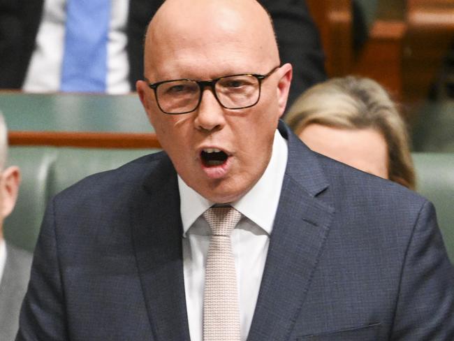 CANBERRA, Australia, NewsWire Photos. May 16, 2024: The Opposition Leader, Peter Dutton delivers his budget in reply address in the House of Representatives at Parliament House in Canberra. Picture: NCA NewsWire / Martin Ollman