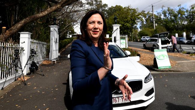 Queensland Premier Annastacia Palaszczuk leaves Government House after meeting with Queensland Governor Paul de Jersey to issue the writs and kick off her election campaign. Picture: NCA NewsWire/Dan Peled