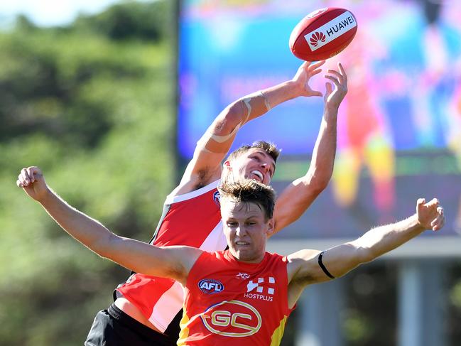 Brandon White marking for St Kilda against Gold Coast Suns.