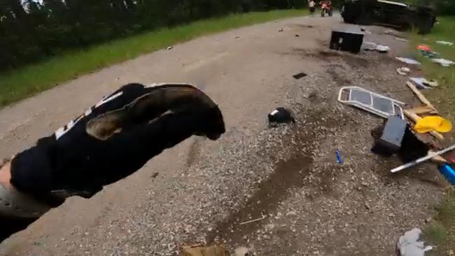 The scene of the ute rollover at Beerburrum, Sunshine Coast on Sunday.