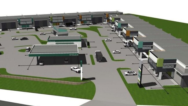 Artist's impression of the proposed industrial warehouses, service station, car wash and fast food outlet at Sparks Rd, Halloran. Picture: supplied