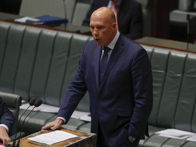 Home Affairs Minister Peter Dutton during Question Time at Parliament House in Canberra. Picture: Sean Davey