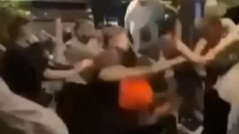 The brawl at The Arc at Nobbys in Nobby Beach Precinct on Saturday night. Picture: 9 News