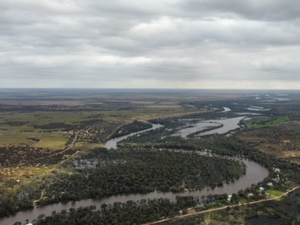 Drone shots of a flooded River Murray near Morgan, SA, on November 15. Pictures: Cody Campbell