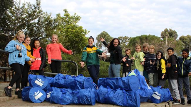 Thrilled students from Templeton Primary School after they received their delivery of equipment from the Sports for Schools Program.