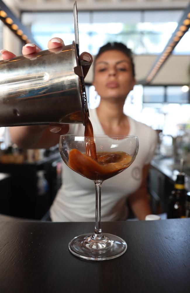 Sofiia Kemp makes an espresso martini at Paradox Coffee. Picture: Richard Gosling